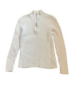 Lauren Ralph Lauren Sweater Size Large Ivory 1/4 Zip Cable Knit 100% Cotton